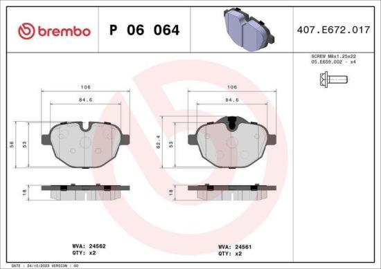 BREMBO Bremsscheibe 09.B569.11 + Warnkontakt, Bremsbelagverschleiß A 00 455 + Bremsbelagsatz, Scheibenbremse P 06 064 Bild BREMBO Bremsscheibe 09.B569.11 + Warnkontakt, Bremsbelagverschleiß A 00 455 + Bremsbelagsatz, Scheibenbremse P 06 064