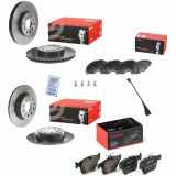 BREMBO Bremsscheibe 09.9145.11 + Bremsbelagsatz, Scheibenbremse P 85 147 + Bremsbelagsatz, Scheibenbremse P 85 125 + Warnkontakt, Bremsbelagverschleiß A 00 492 + Bremsscheibe 08.B413.11