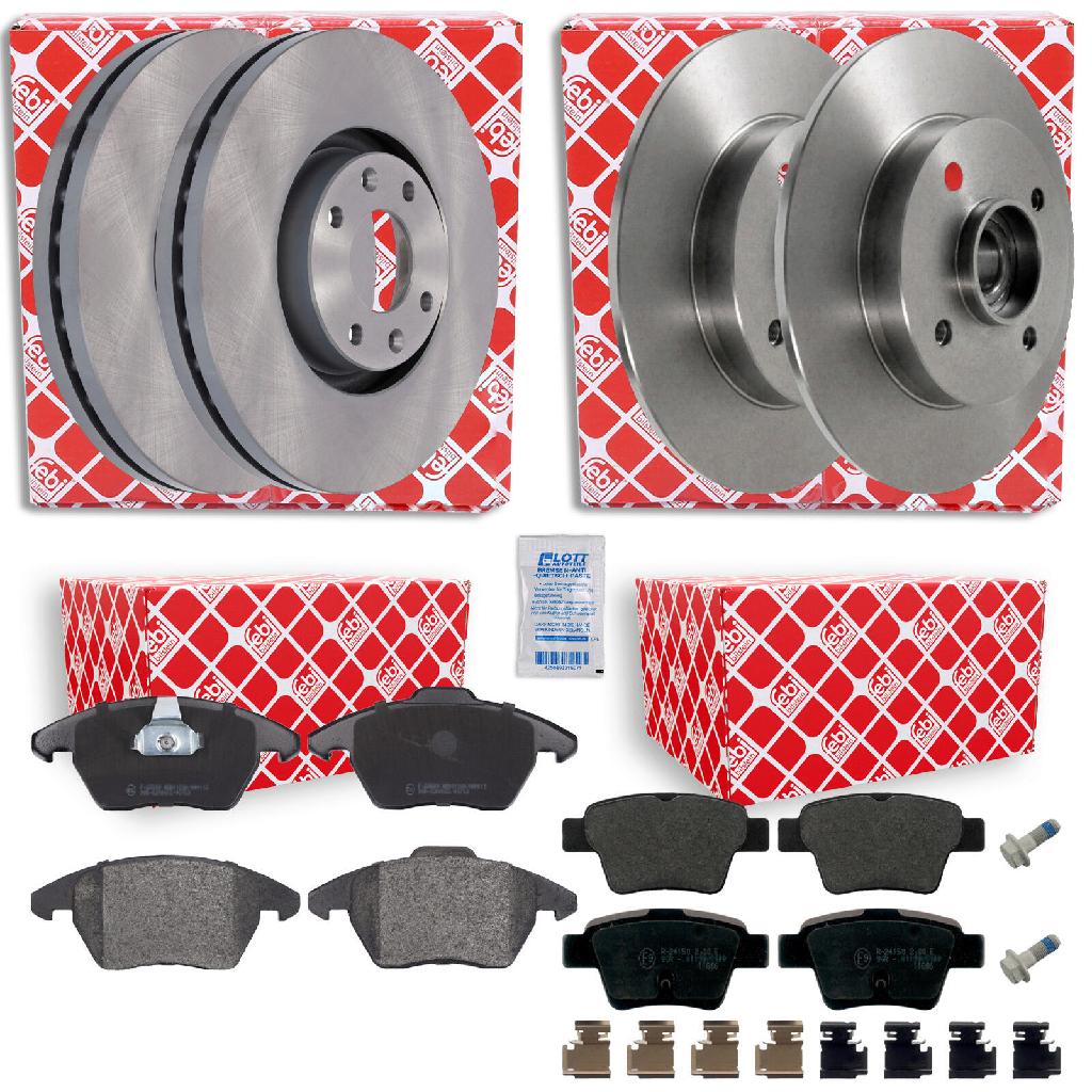 FEBI BILSTEIN Bremsbelagsatz, Scheibenbremse 16813 + Bremsbelagsatz, Scheibenbremse 16850 + Bremsscheibe 30402 + Bremsscheibe 32782