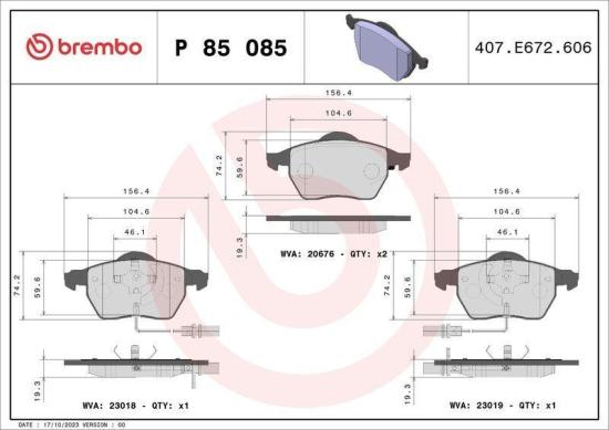 BREMBO Bremsbelagsatz, Scheibenbremse P 85 085 + Bremsscheibe 09.7196.11 Bild BREMBO Bremsbelagsatz, Scheibenbremse P 85 085 + Bremsscheibe 09.7196.11