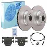 FEBI BILSTEIN Warnkontakt, Bremsbelagverschleiß 45198 BLUE PRINT Bremsscheibe ADB114303 + Bremsbelagsatz, Scheibenbremse ADB114201