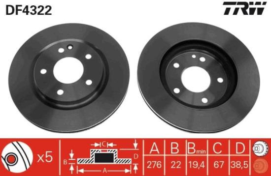 TRW Bremsscheibe DF4322 + Bremsbelagsatz, Scheibenbremse GDB1293 Bild TRW Bremsscheibe DF4322 + Bremsbelagsatz, Scheibenbremse GDB1293