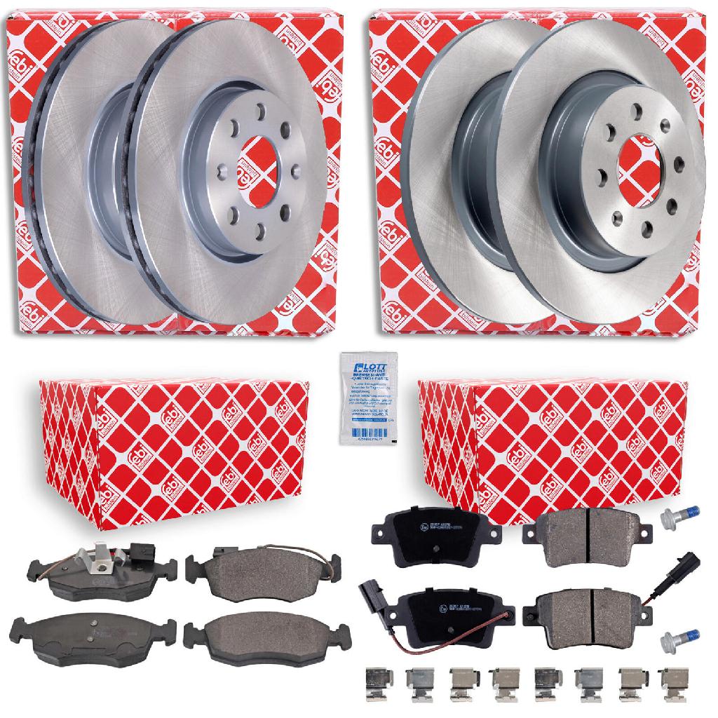 FEBI BILSTEIN Bremsbelagsatz, Scheibenbremse 16858 + Bremsscheibe 43837 + Bremsbelagsatz, Scheibenbremse 16898 + Bremsscheibe 28177