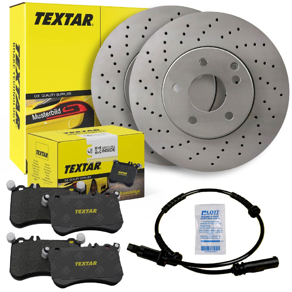 TEXTAR Warnkontakt, Bremsbelagverschleiß 98040100 + Bremsscheibe 92254405 + Bremsbelagsatz, Scheibenbremse 2519201