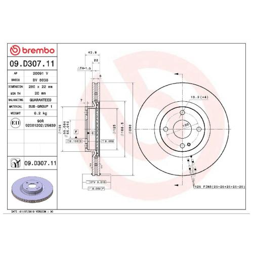BREMBO Bremsscheibe 09.D307.11 + Bremsbelagsatz, Scheibenbremse P 49 054 Bild BREMBO Bremsscheibe 09.D307.11 + Bremsbelagsatz, Scheibenbremse P 49 054