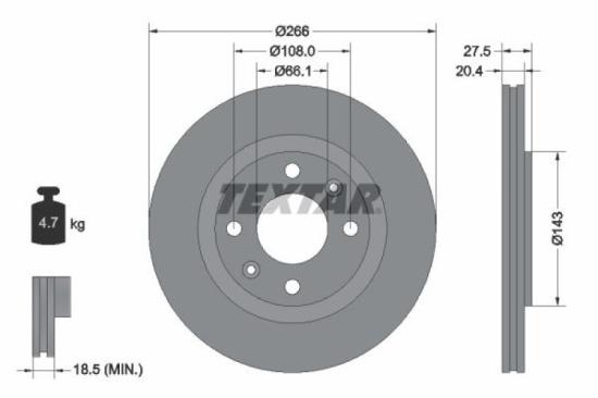 TEXTAR Bremsbelagsatz, Scheibenbremse 2312401 + Bremsscheibe 92048103 Bild TEXTAR Bremsbelagsatz, Scheibenbremse 2312401 + Bremsscheibe 92048103