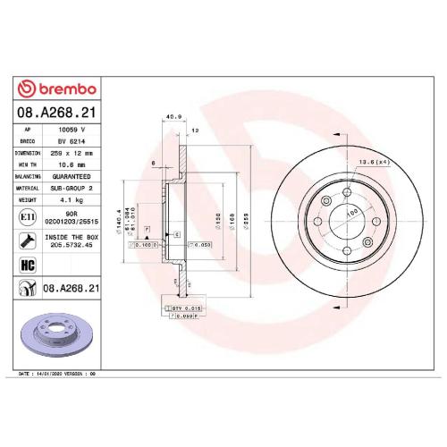 BREMBO Bremsbelagsatz, Scheibenbremse P 68 065 + Bremsscheibe 08.A268.21 Bild BREMBO Bremsbelagsatz, Scheibenbremse P 68 065 + Bremsscheibe 08.A268.21