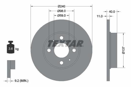 TEXTAR Bremsscheibe 92061103 + Bremsbelagsatz, Scheibenbremse 2143602 Bild TEXTAR Bremsscheibe 92061103 + Bremsbelagsatz, Scheibenbremse 2143602