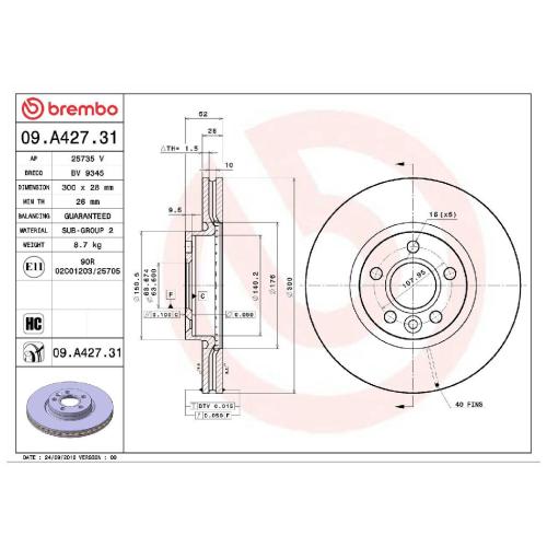 BREMBO Bremsbelagsatz, Scheibenbremse P 24 076 + Bremsscheibe 09.A427.31 Bild BREMBO Bremsbelagsatz, Scheibenbremse P 24 076 + Bremsscheibe 09.A427.31
