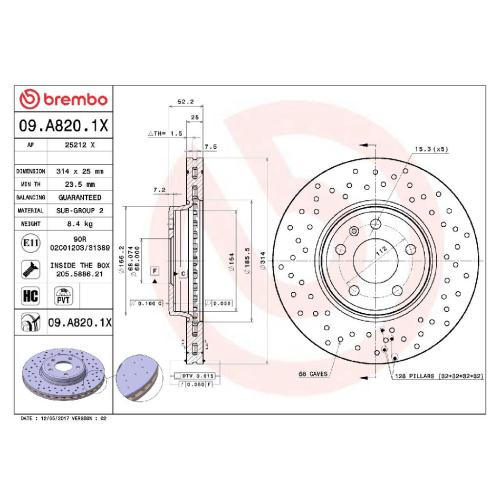 BREMBO Bremsscheibe 09.A820.1X + Bremsbelagsatz, Scheibenbremse P 85 153X Bild BREMBO Bremsscheibe 09.A820.1X + Bremsbelagsatz, Scheibenbremse P 85 153X