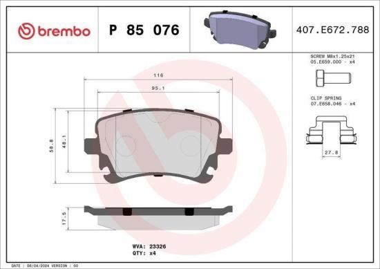 BREMBO Bremsscheibe 09.A269.11 + Bremsbelagsatz, Scheibenbremse P 85 076 Bild BREMBO Bremsscheibe 09.A269.11 + Bremsbelagsatz, Scheibenbremse P 85 076