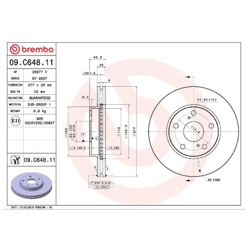 BREMBO Bremsbelagsatz, Scheibenbremse P 83 082 + Bremsscheibe 09.C648.11 Bild BREMBO Bremsbelagsatz, Scheibenbremse P 83 082 + Bremsscheibe 09.C648.11