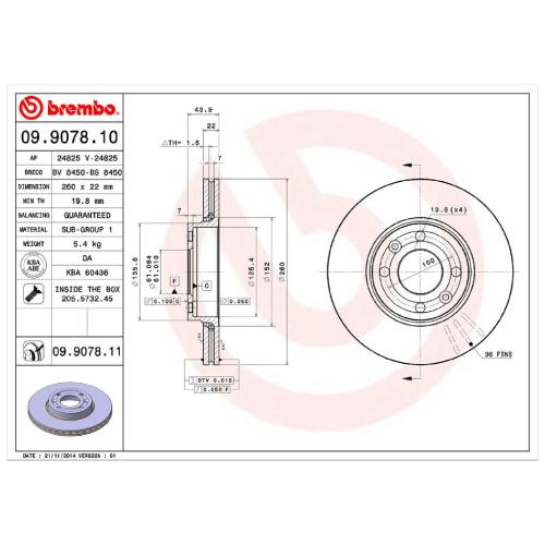 BREMBO Bremsscheibe 09.9078.11 + Bremsbelagsatz, Scheibenbremse P 56 086 Bild BREMBO Bremsscheibe 09.9078.11 + Bremsbelagsatz, Scheibenbremse P 56 086