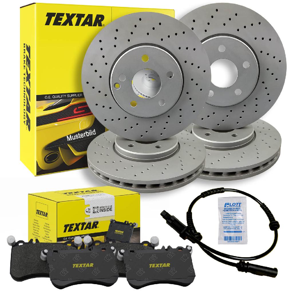 TEXTAR Bremsscheibe 92286903 + Warnkontakt, Bremsbelagverschleiß 98048700 + Bremsbelagsatz, Scheibenbremse 2486901 + Bremsbelagsatz, Scheibenbremse 2484805 + Bremsscheibe 92262105