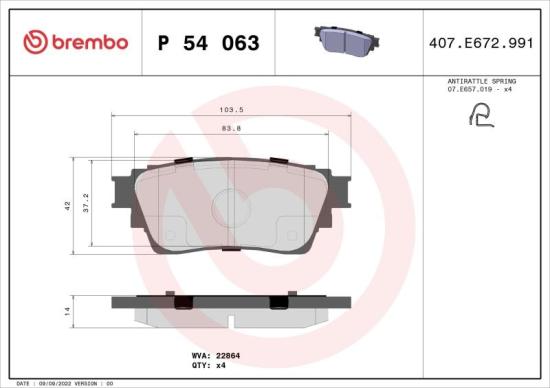 BREMBO Bremsscheibe 08.N267.1X + Bremsbelagsatz, Scheibenbremse P 54 063 Bild BREMBO Bremsscheibe 08.N267.1X + Bremsbelagsatz, Scheibenbremse P 54 063