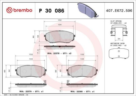 BREMBO Bremsscheibe 09.B614.10 + Bremsbelagsatz, Scheibenbremse P 30 086 Bild BREMBO Bremsscheibe 09.B614.10 + Bremsbelagsatz, Scheibenbremse P 30 086