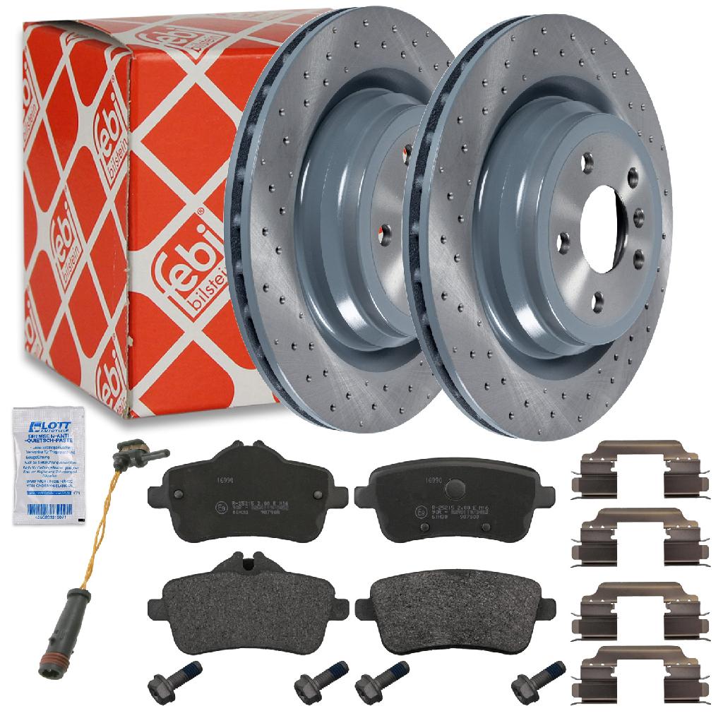 FEBI BILSTEIN Bremsscheibe 106607 + Bremsbelagsatz, Scheibenbremse 16990 + Warnkontakt, Bremsbelagverschleiß 19186