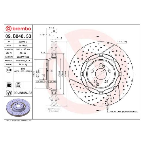 BREMBO Bremsscheibe 09.B848.33 + Bremsbelagsatz, Scheibenbremse P 50 142 Bild BREMBO Bremsscheibe 09.B848.33 + Bremsbelagsatz, Scheibenbremse P 50 142