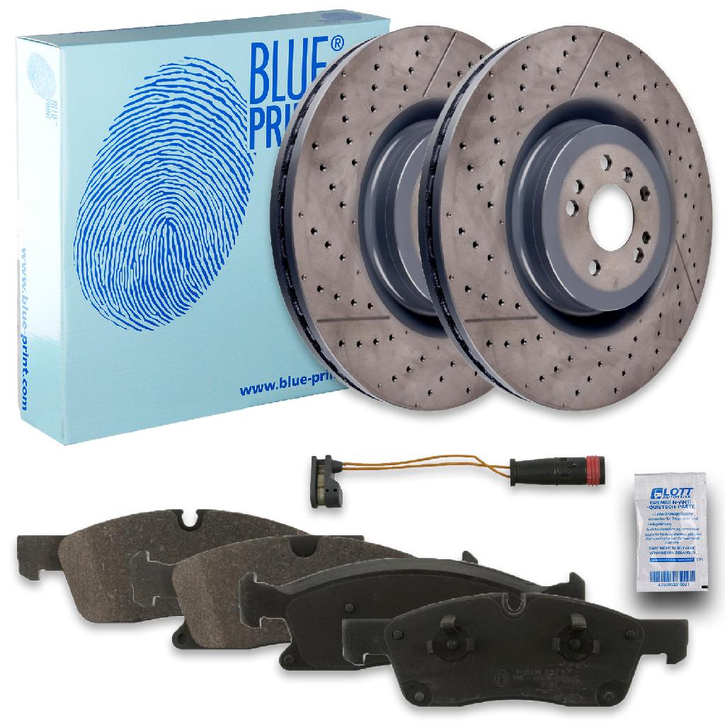 FEBI BILSTEIN Warnkontakt, Bremsbelagverschleiß 22663 BLUE PRINT Bremsbelagsatz, Scheibenbremse ADU174215 + Bremsscheibe ADU1743123