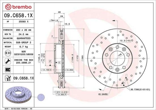 BREMBO Bremsbelagsatz, Scheibenbremse P 61 120 + Bremsscheibe 09.C658.1X Bild BREMBO Bremsbelagsatz, Scheibenbremse P 61 120 + Bremsscheibe 09.C658.1X