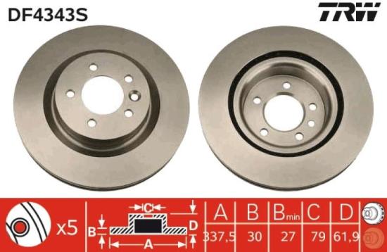 TRW Bremsscheibe DF4343S + Bremsbelagsatz, Scheibenbremse GDB1631 + Warnkontakt, Bremsbelagverschleiß GIC250 Bild TRW Bremsscheibe DF4343S + Bremsbelagsatz, Scheibenbremse GDB1631 + Warnkontakt, Bremsbelagverschleiß GIC250