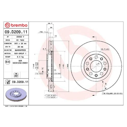BREMBO Bremsscheibe 09.D209.11 + Bremsbelagsatz, Scheibenbremse P 23 165 Bild BREMBO Bremsscheibe 09.D209.11 + Bremsbelagsatz, Scheibenbremse P 23 165