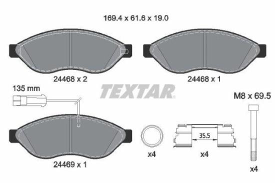 TEXTAR Bremsbelagsatz, Scheibenbremse 2446807 + Bremsscheibe 92286103 Bild TEXTAR Bremsbelagsatz, Scheibenbremse 2446807 + Bremsscheibe 92286103