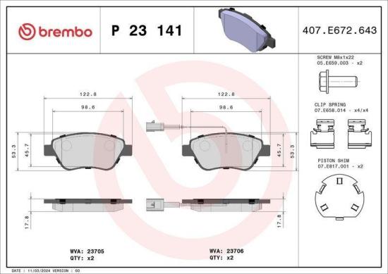 BREMBO Bremsbelagsatz, Scheibenbremse P 23 141 + Bremsscheibe 09.5843.11 Bild BREMBO Bremsbelagsatz, Scheibenbremse P 23 141 + Bremsscheibe 09.5843.11