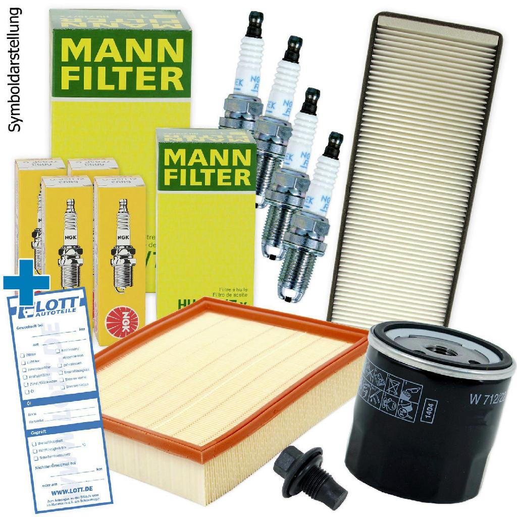 NGK Zündkerze 4619 MANN-FILTER Ölfilter W 75/3 + Luftfilter C 1858/2 + Filter, Innenraumluft CU 2240 CORTECO Verschlussschraube, Ölwanne 220100S
