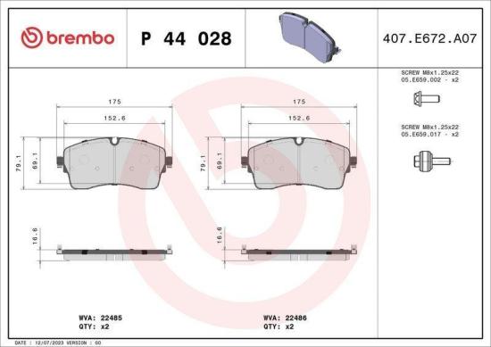 BREMBO Bremsscheibe 09.D549.23 + Bremsbelagsatz, Scheibenbremse P 44 028 Bild BREMBO Bremsscheibe 09.D549.23 + Bremsbelagsatz, Scheibenbremse P 44 028