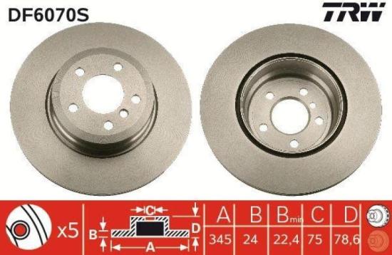 TRW Bremsscheibe DF6070S + Bremsbelagsatz, Scheibenbremse GDB1502 + Warnkontakt, Bremsbelagverschleiß GIC267 Bild TRW Bremsscheibe DF6070S + Bremsbelagsatz, Scheibenbremse GDB1502 + Warnkontakt, Bremsbelagverschleiß GIC267