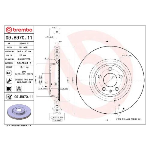 BREMBO Bremsscheibe 09.B970.11 + Bremsbelagsatz, Scheibenbremse P 85 145 Bild BREMBO Bremsscheibe 09.B970.11 + Bremsbelagsatz, Scheibenbremse P 85 145