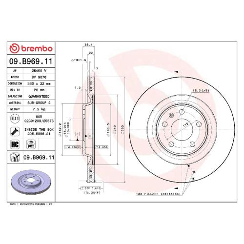 BREMBO Bremsscheibe 09.B969.11 + Bremsbelagsatz, Scheibenbremse P 85 154 Bild BREMBO Bremsscheibe 09.B969.11 + Bremsbelagsatz, Scheibenbremse P 85 154