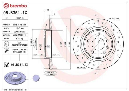 BREMBO Bremsscheibe 08.B351.1X + Bremsbelagsatz, Scheibenbremse P 59 080 Bild BREMBO Bremsscheibe 08.B351.1X + Bremsbelagsatz, Scheibenbremse P 59 080