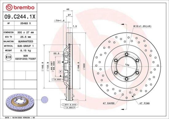 BREMBO Bremsscheibe 09.C244.1X + Bremsbelagsatz, Scheibenbremse P 34 007 Bild BREMBO Bremsscheibe 09.C244.1X + Bremsbelagsatz, Scheibenbremse P 34 007