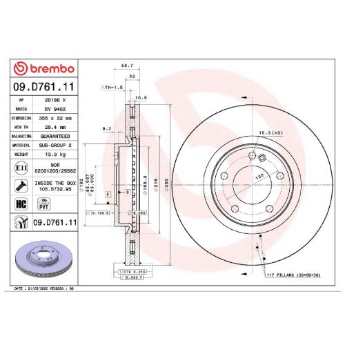 BREMBO Bremsbelagsatz, Scheibenbremse P 50 152 + Bremsscheibe 09.D761.11 Bild BREMBO Bremsbelagsatz, Scheibenbremse P 50 152 + Bremsscheibe 09.D761.11