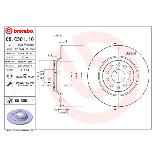 BREMBO Bremsbelagsatz, Scheibenbremse P 85 124 + Bremsscheibe 08.C501.11 Bild BREMBO Bremsbelagsatz, Scheibenbremse P 85 124 + Bremsscheibe 08.C501.11