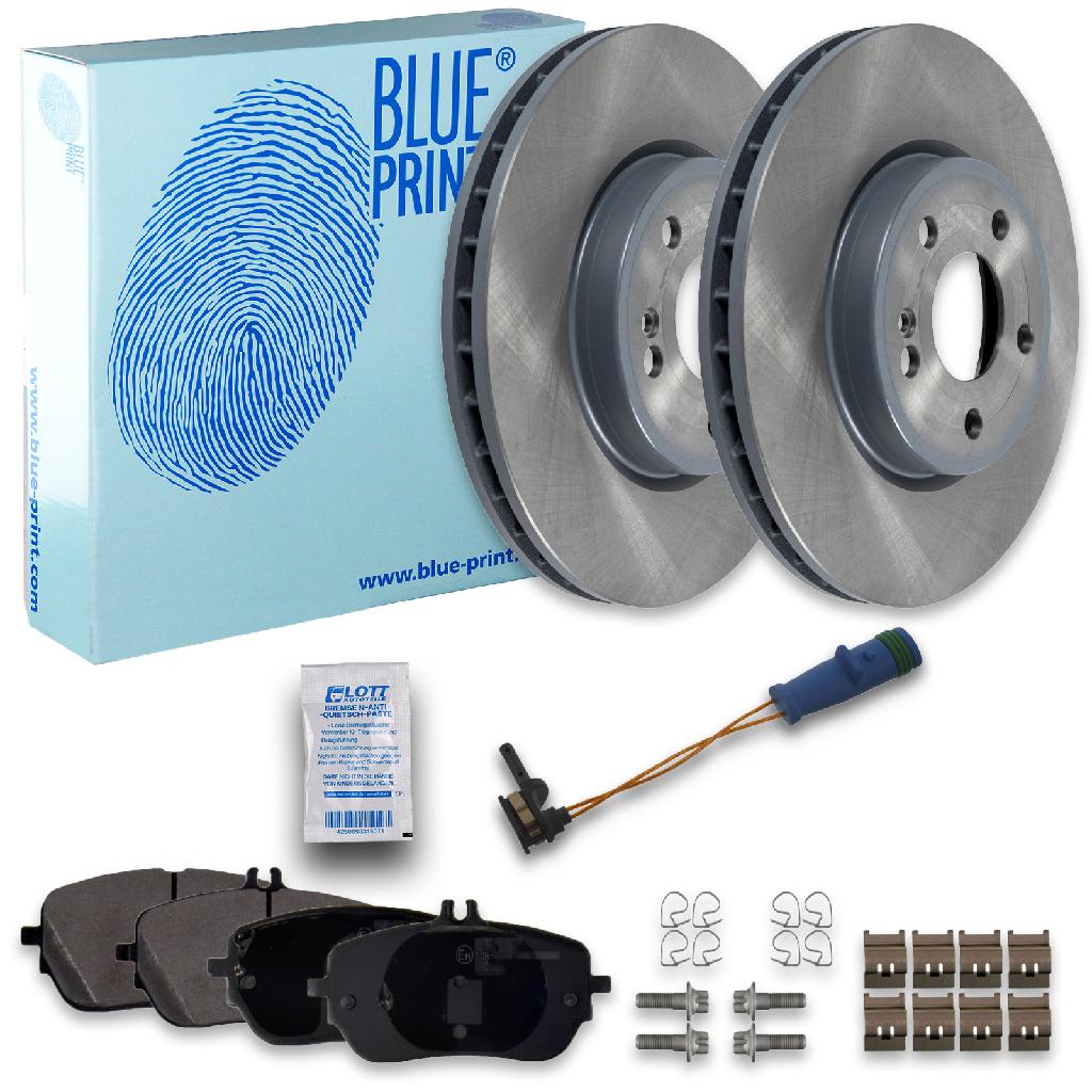 FEBI BILSTEIN Warnkontakt, Bremsbelagverschleiß 39246 BLUE PRINT Bremsbelagsatz, Scheibenbremse ADBP420015 + Bremsscheibe ADU1743114