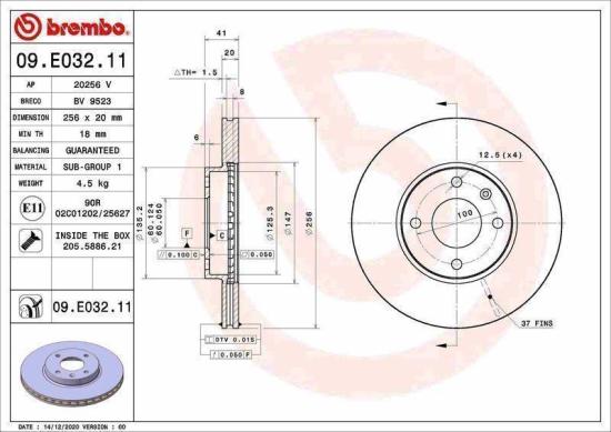 BREMBO Bremsbelagsatz, Scheibenbremse P 59 093 + Bremsscheibe 09.E032.11 Bild BREMBO Bremsbelagsatz, Scheibenbremse P 59 093 + Bremsscheibe 09.E032.11