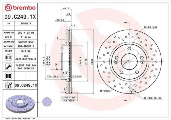 BREMBO Bremsscheibe 09.C249.1X + Bremsbelagsatz, Scheibenbremse P 30 107 Bild BREMBO Bremsscheibe 09.C249.1X + Bremsbelagsatz, Scheibenbremse P 30 107