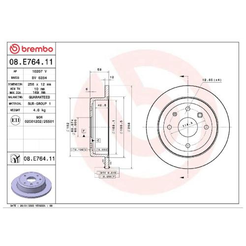 BREMBO Bremsbelagsatz, Scheibenbremse P 10 008 + Bremsscheibe 08.E764.11 Bild BREMBO Bremsbelagsatz, Scheibenbremse P 10 008 + Bremsscheibe 08.E764.11