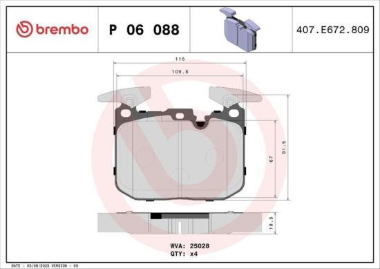 BREMBO Bremsbelagsatz, Scheibenbremse P 06 088 + Bremsscheibe 09.B337.2X + Warnkontakt, Bremsbelagverschleiß A 00 473 Bild BREMBO Bremsbelagsatz, Scheibenbremse P 06 088 + Bremsscheibe 09.B337.2X + Warnkontakt, Bremsbelagverschleiß A 00 473