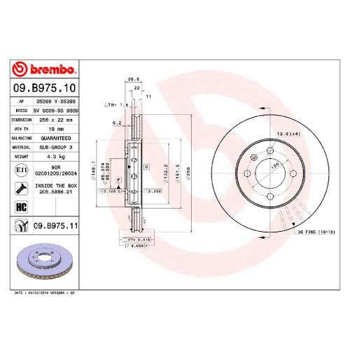 BREMBO Bremsbelagsatz, Scheibenbremse P 85 041 + Bremsscheibe 09.B975.11 Bild BREMBO Bremsbelagsatz, Scheibenbremse P 85 041 + Bremsscheibe 09.B975.11
