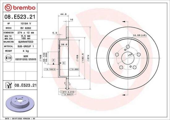 BREMBO Bremsbelagsatz, Scheibenbremse P 83 178 + Bremsscheibe 08.E523.21 Bild BREMBO Bremsbelagsatz, Scheibenbremse P 83 178 + Bremsscheibe 08.E523.21