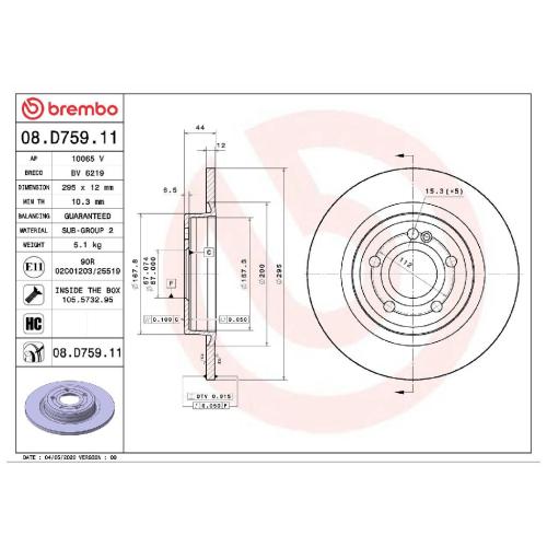 BREMBO Bremsbelagsatz, Scheibenbremse P 50 151 + Bremsscheibe 08.D759.11 Bild BREMBO Bremsbelagsatz, Scheibenbremse P 50 151 + Bremsscheibe 08.D759.11