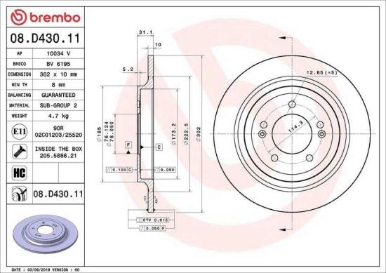 BREMBO Bremsbelagsatz, Scheibenbremse P 30 103 + Bremsscheibe 08.D430.11 Bild BREMBO Bremsbelagsatz, Scheibenbremse P 30 103 + Bremsscheibe 08.D430.11