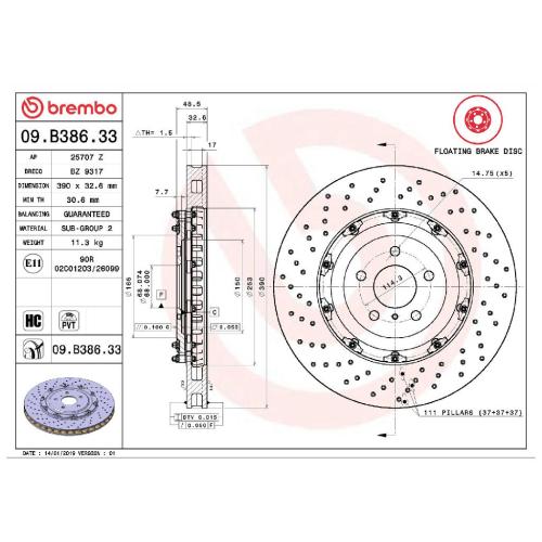 BREMBO Bremsscheibe 09.B386.33 + Bremsbelagsatz, Scheibenbremse P 37 018 Bild BREMBO Bremsscheibe 09.B386.33 + Bremsbelagsatz, Scheibenbremse P 37 018