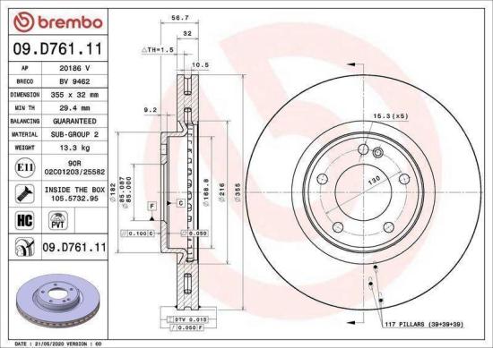 BREMBO Bremsbelagsatz, Scheibenbremse P 50 152 + Bremsscheibe 09.D761.11 Bild BREMBO Bremsbelagsatz, Scheibenbremse P 50 152 + Bremsscheibe 09.D761.11