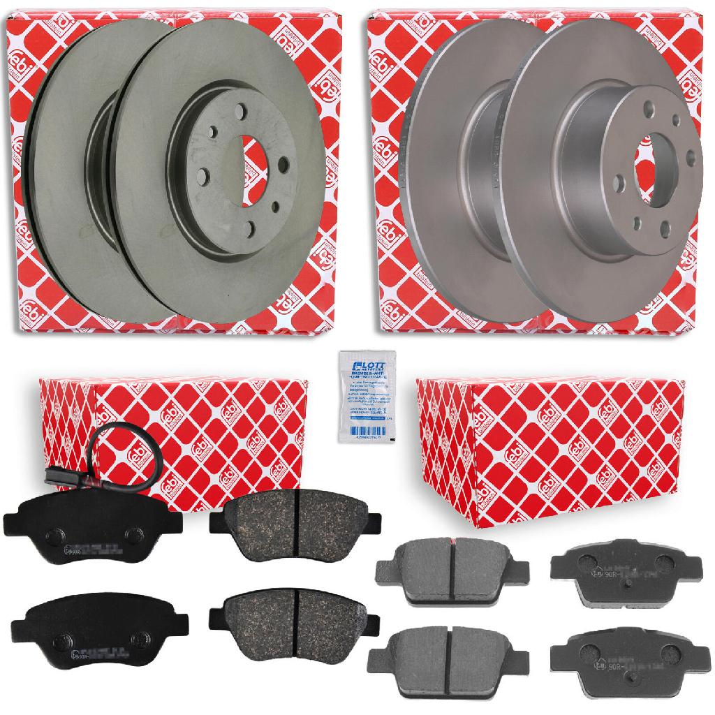 FEBI BILSTEIN Bremsbelagsatz, Scheibenbremse 16555 + Bremsbelagsatz, Scheibenbremse 16556 + Bremsscheibe 36830 + Bremsscheibe 22927
