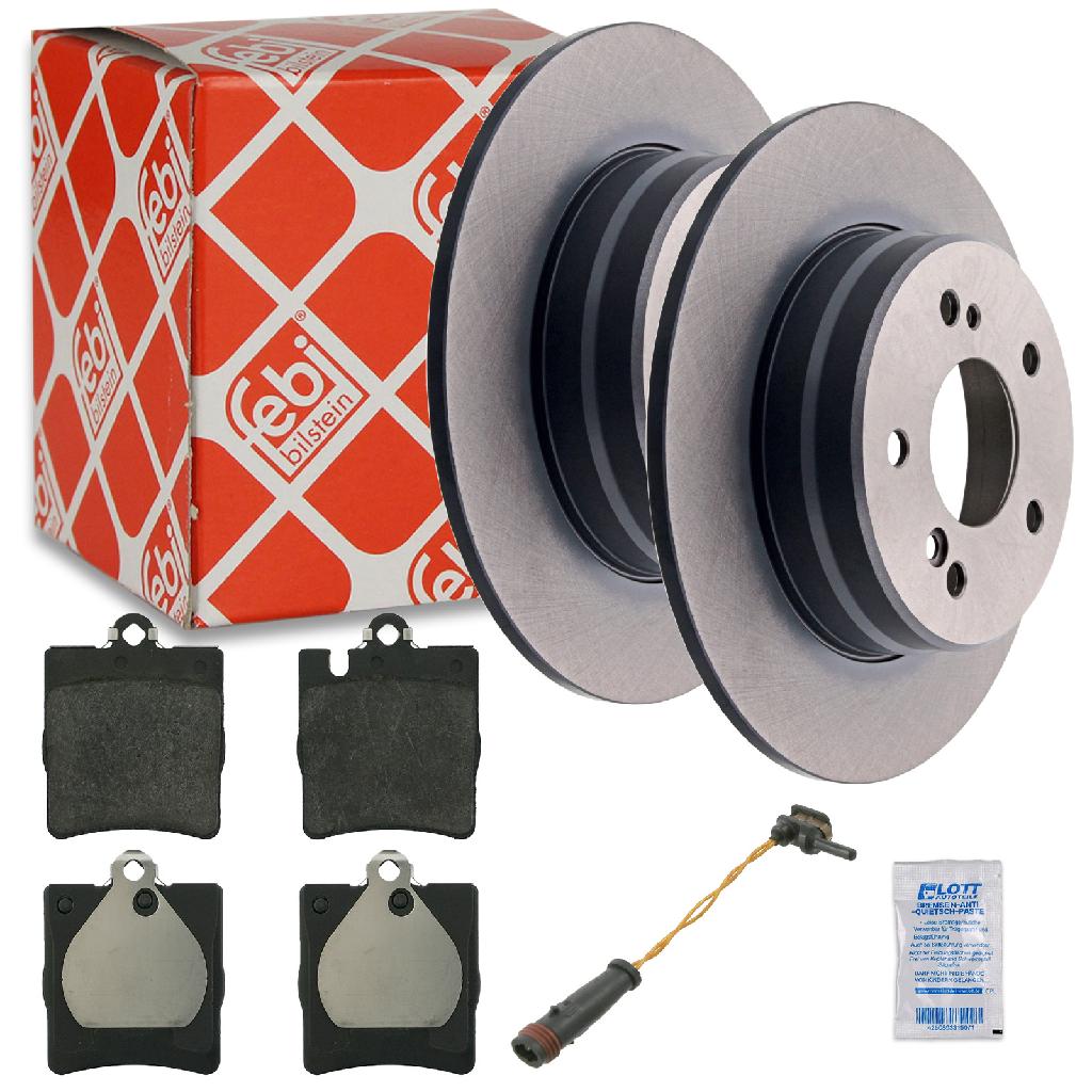 FEBI BILSTEIN Bremsscheibe 04629 + Bremsbelagsatz, Scheibenbremse 16399 + Warnkontakt, Bremsbelagverschleiß 19186